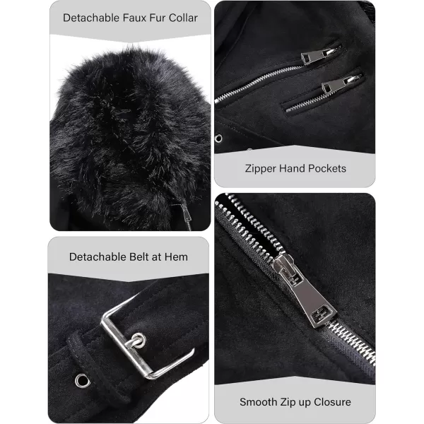 Bellivera Women Faux Suede Leather Jacket Motorcycle Biker Sherpa-Lined Coat with Detachable Fur Collar