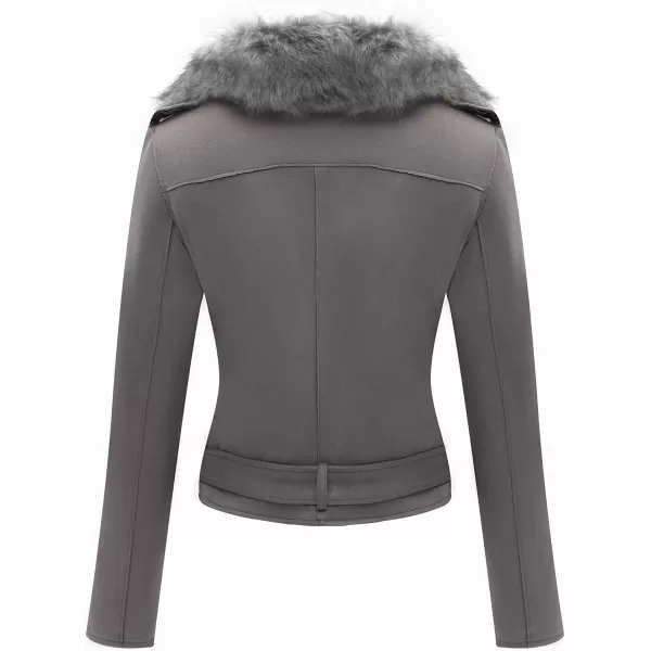 Bellivera Women Faux Suede Leather Jacket Motorcycle Biker Sherpa-Lined Coat with Detachable Fur Collar