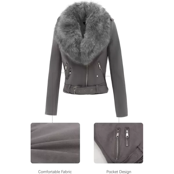 Bellivera Women Faux Suede Leather Jacket Motorcycle Biker Sherpa-Lined Coat with Detachable Fur Collar