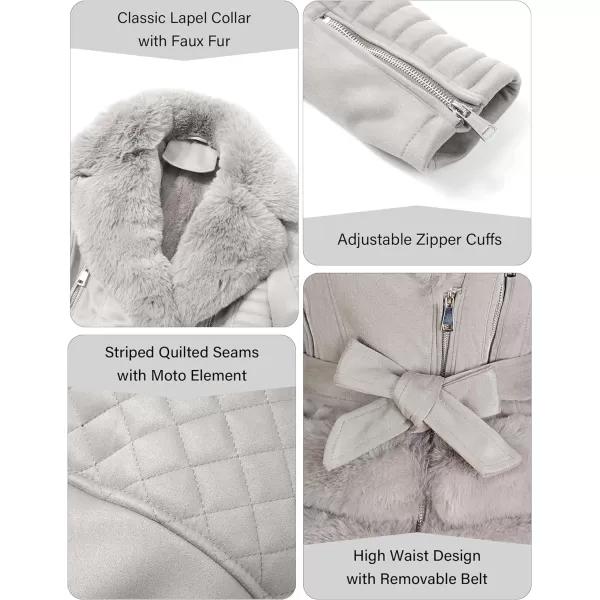 Bellivera Women Faux Suede Leather Jacket Motorcycle Biker Sherpa-Lined Coat with Detachable Fur Collar