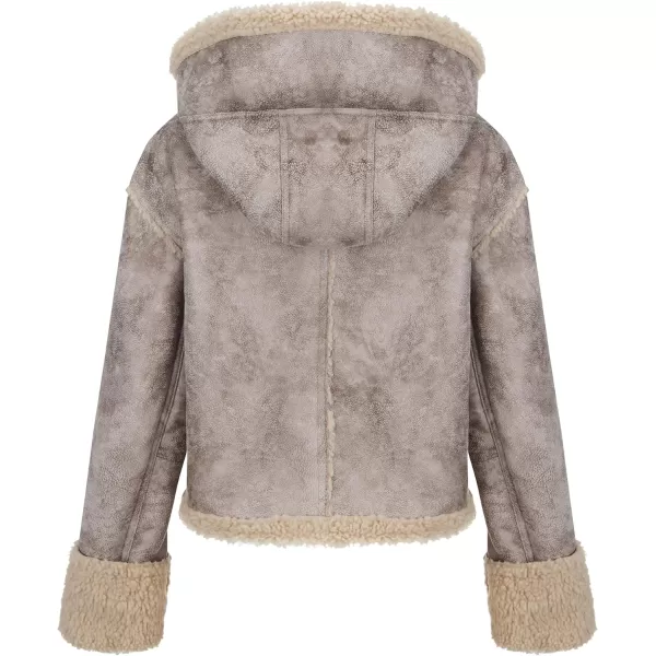 Bellivera Women Faux Suede Leather Jacket Motorcycle Biker Sherpa-Lined Coat with Detachable Fur Collar