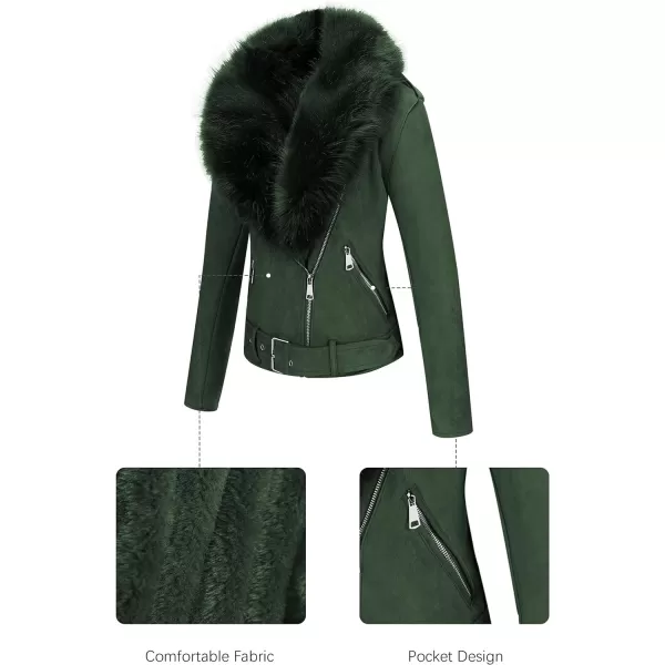 Bellivera Women Faux Suede Leather Jacket Motorcycle Biker Sherpa-Lined Coat with Detachable Fur Collar