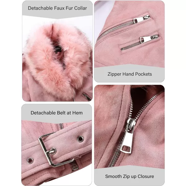Bellivera Women Faux Suede Leather Jacket Motorcycle Biker Sherpa-Lined Coat with Detachable Fur Collar
