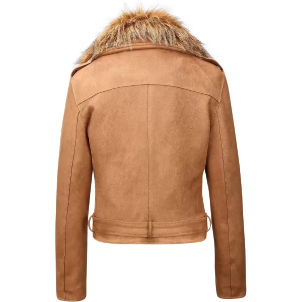 Bellivera Women Faux Suede Leather Jacket Motorcycle Biker Sherpa-Lined Coat with Detachable Fur Collar
