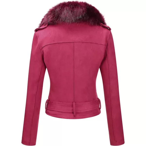 Bellivera Women Faux Suede Leather Jacket Motorcycle Biker Sherpa-Lined Coat with Detachable Fur Collar