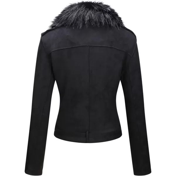 Bellivera Women Faux Suede Leather Jacket Motorcycle Biker Sherpa-Lined Coat with Detachable Fur Collar