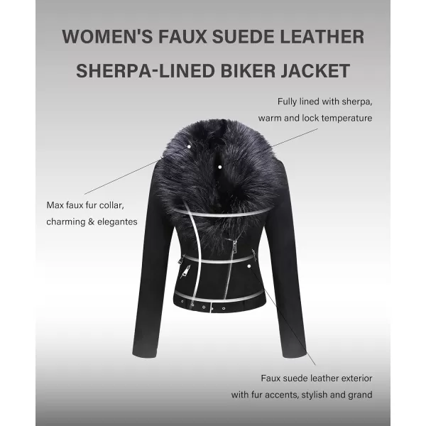 Bellivera Women Faux Suede Leather Jacket Motorcycle Biker Sherpa-Lined Coat with Detachable Fur Collar