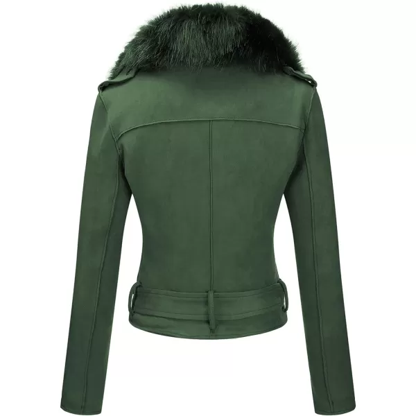 Bellivera Women Faux Suede Leather Jacket Motorcycle Biker Sherpa-Lined Coat with Detachable Fur Collar