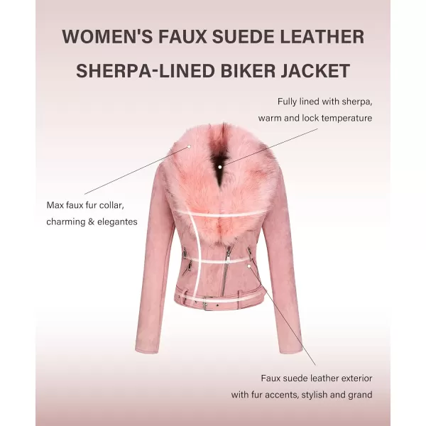 Bellivera Women Faux Suede Leather Jacket Motorcycle Biker Sherpa-Lined Coat with Detachable Fur Collar