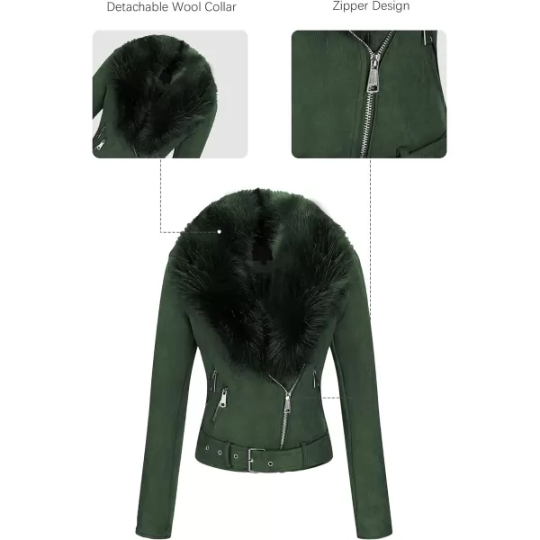 Bellivera Women Faux Suede Leather Jacket Motorcycle Biker Sherpa-Lined Coat with Detachable Fur Collar