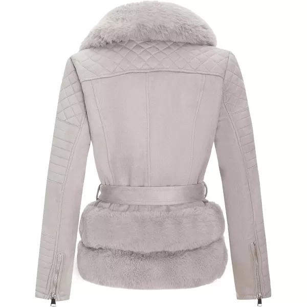 Bellivera Women Faux Suede Leather Jacket Motorcycle Biker Sherpa-Lined Coat with Detachable Fur Collar