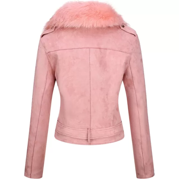 Bellivera Women Faux Suede Leather Jacket Motorcycle Biker Sherpa-Lined Coat with Detachable Fur Collar