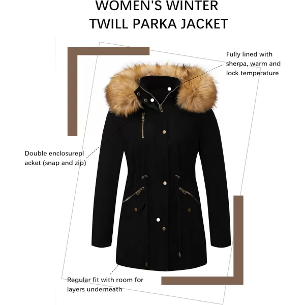 Bellivera Women Twill Parka Jacket, Winter Fashion Warm Long Hood Coat with Faux Fur Collar
