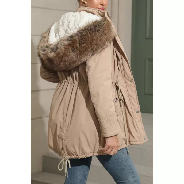 Bellivera Women Twill Parka Jacket, Winter Fashion Warm Long Hood Coat with Faux Fur Collar
