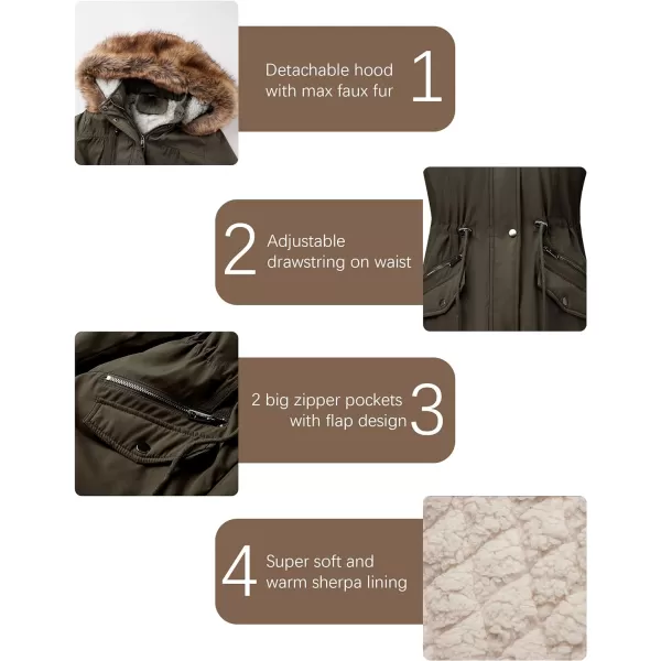Bellivera Women Twill Parka Jacket, Winter Fashion Warm Long Hood Coat with Faux Fur Collar