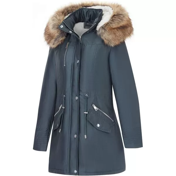 Bellivera Women Twill Parka Jacket, Winter Fashion Warm Long Hood Coat with Faux Fur Collar