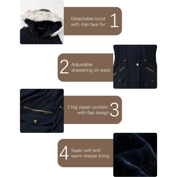 Bellivera Women Twill Parka Jacket, Winter Fashion Warm Long Hood Coat with Faux Fur Collar