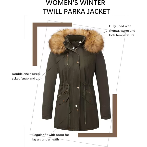 Bellivera Women Twill Parka Jacket, Winter Fashion Warm Long Hood Coat with Faux Fur Collar