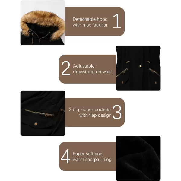 Bellivera Women Twill Parka Jacket, Winter Fashion Warm Long Hood Coat with Faux Fur Collar