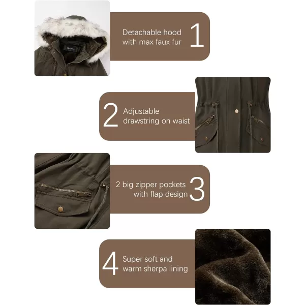 Bellivera Women Twill Parka Jacket, Winter Fashion Warm Long Hood Coat with Faux Fur Collar