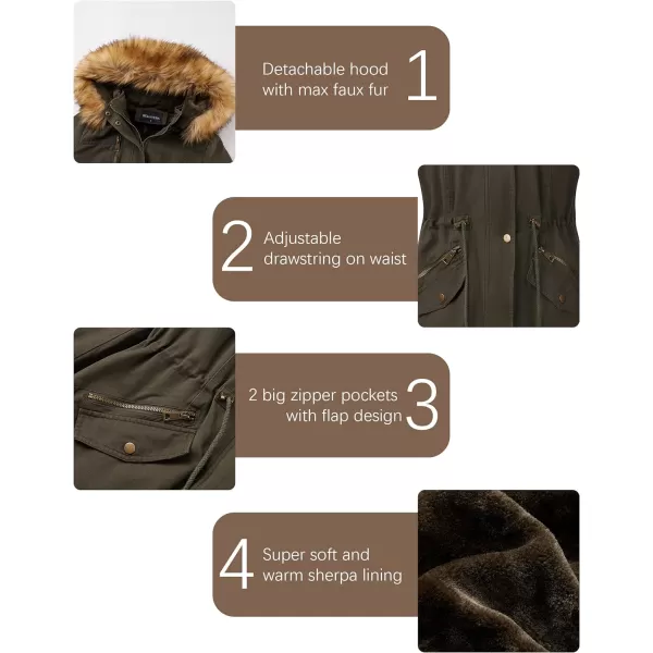 Bellivera Women Twill Parka Jacket, Winter Fashion Warm Long Hood Coat with Faux Fur Collar