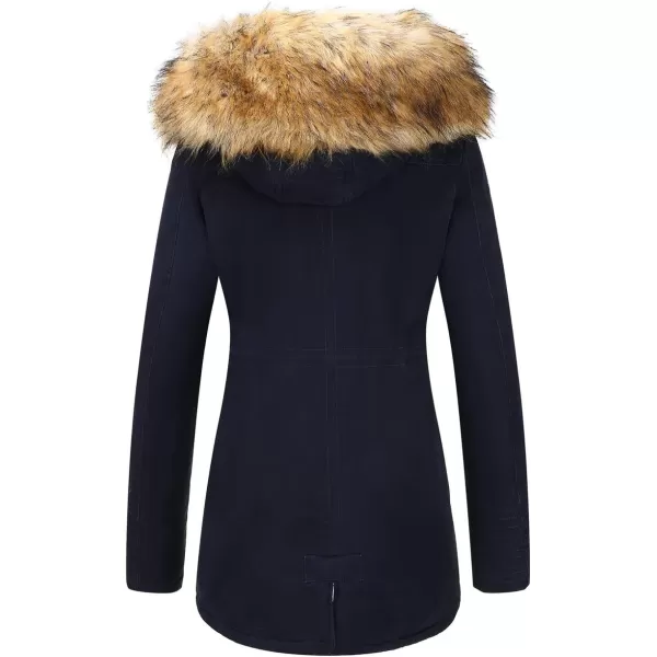 Bellivera Women Twill Parka Jacket, Winter Fashion Warm Long Hood Coat with Faux Fur Collar