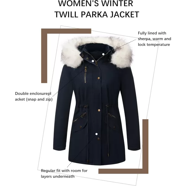 Bellivera Women Twill Parka Jacket, Winter Fashion Warm Long Hood Coat with Faux Fur Collar