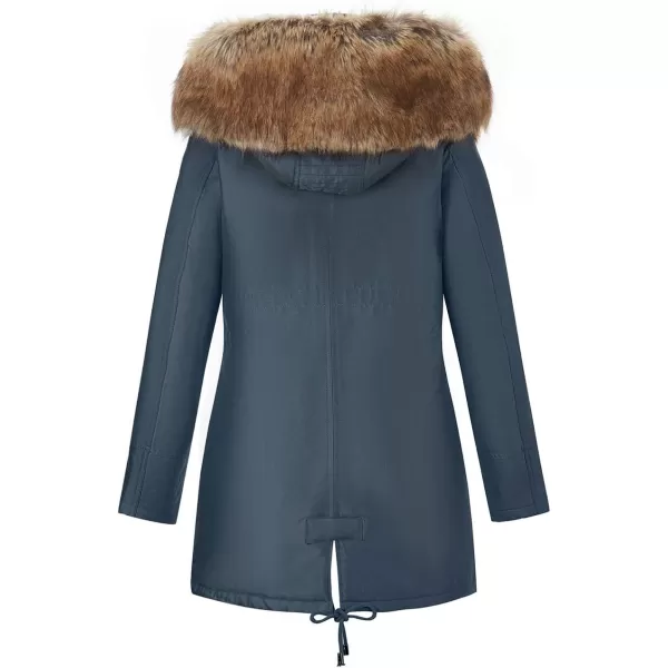 Bellivera Women Twill Parka Jacket, Winter Fashion Warm Long Hood Coat with Faux Fur Collar