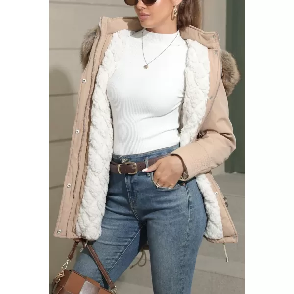 Bellivera Women Twill Parka Jacket, Winter Fashion Warm Long Hood Coat with Faux Fur Collar