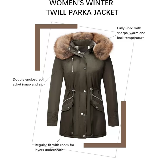 Bellivera Women Twill Parka Jacket, Winter Fashion Warm Long Hood Coat with Faux Fur Collar