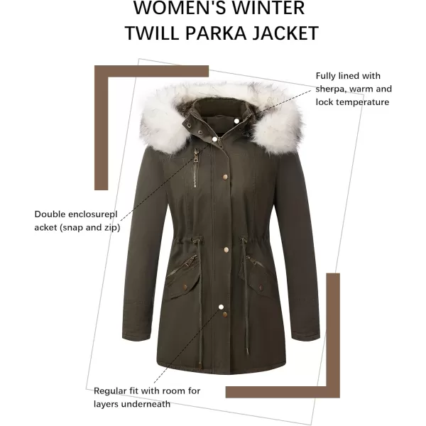 Bellivera Women Twill Parka Jacket, Winter Fashion Warm Long Hood Coat with Faux Fur Collar