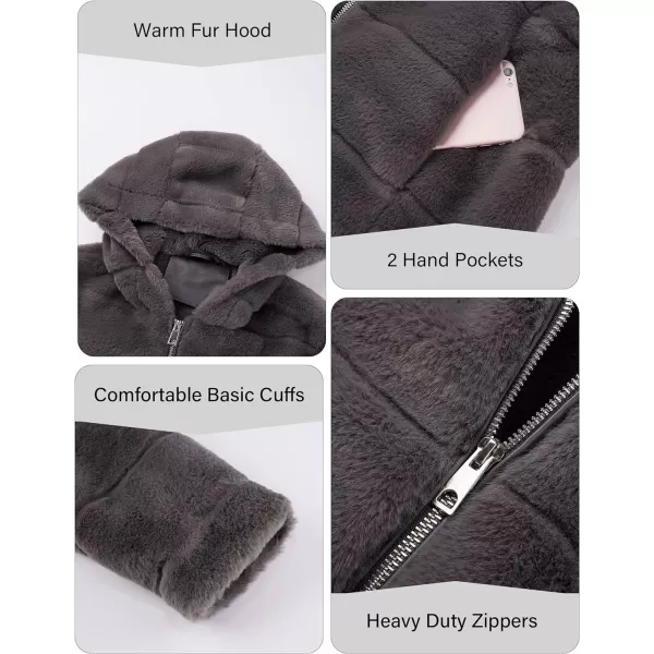 Bellivera Women's Faux Fur Coat Shearling Fluffy Fuzzy Shaggy Hood Sherpa-Lined Fleece Jacket