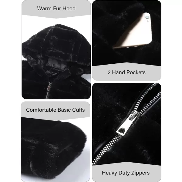 Bellivera Women's Faux Fur Coat Shearling Fluffy Fuzzy Shaggy Hood Sherpa-Lined Fleece Jacket