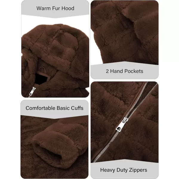 Bellivera Women's Faux Fur Coat Shearling Fluffy Fuzzy Shaggy Hood Sherpa-Lined Fleece Jacket