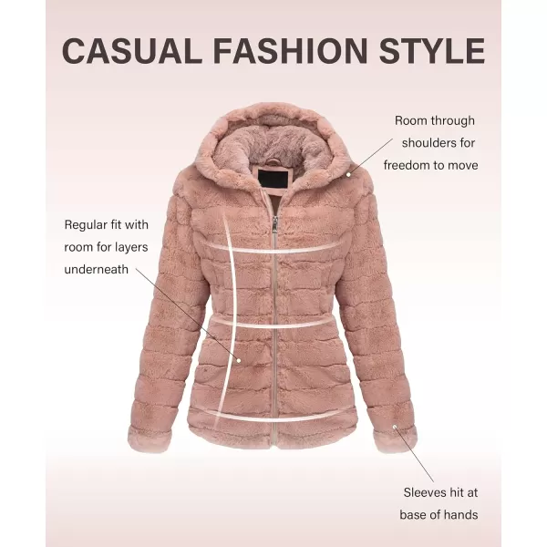 Bellivera Women's Faux Fur Coat Shearling Fluffy Fuzzy Shaggy Hood Sherpa-Lined Fleece Jacket