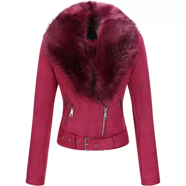 Bellivera Women Faux Suede Leather Jacket Motorcycle Biker Sherpa-Lined Coat with Detachable Fur Collar