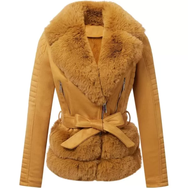 Bellivera Women Faux Suede Leather Jacket Motorcycle Biker Sherpa-Lined Coat with Detachable Fur Collar