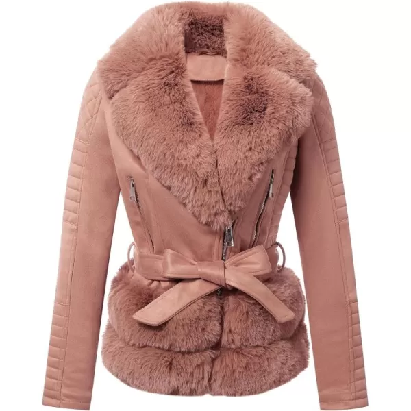 Bellivera Women Faux Suede Leather Jacket Motorcycle Biker Sherpa-Lined Coat with Detachable Fur Collar