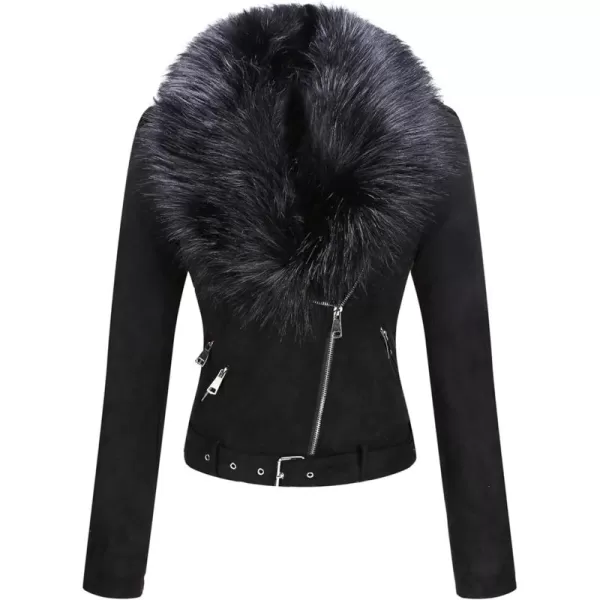 Bellivera Women Faux Suede Leather Jacket Motorcycle Biker Sherpa-Lined Coat with Detachable Fur Collar