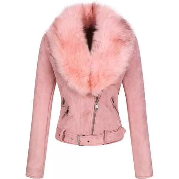 Bellivera Women Faux Suede Leather Jacket Motorcycle Biker Sherpa-Lined Coat with Detachable Fur Collar