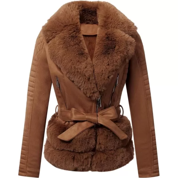Bellivera Women Faux Suede Leather Jacket Motorcycle Biker Sherpa-Lined Coat with Detachable Fur Collar