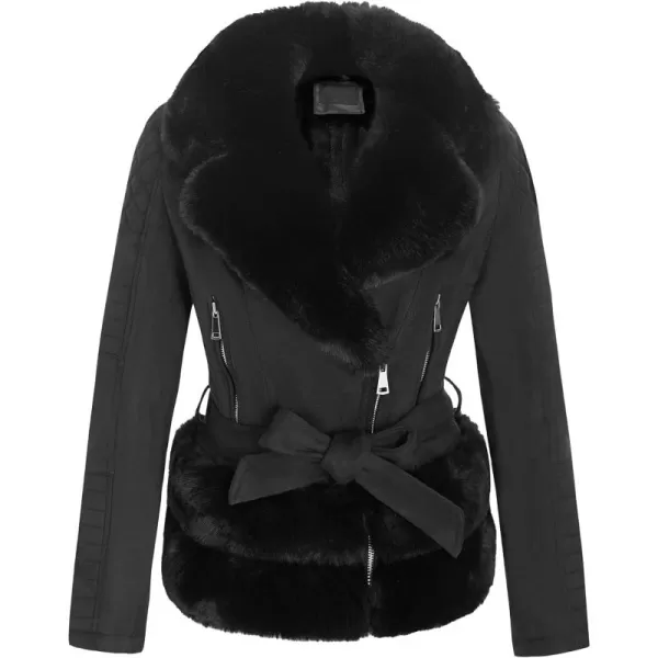 Bellivera Women Faux Suede Leather Jacket Motorcycle Biker Sherpa-Lined Coat with Detachable Fur Collar