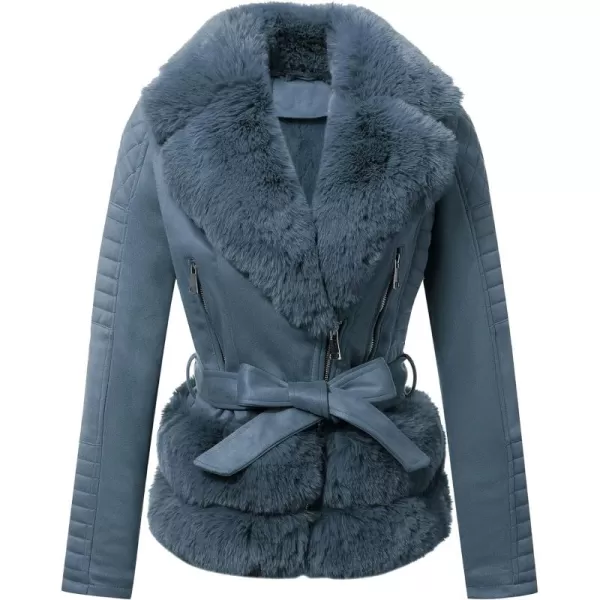 Bellivera Women Faux Suede Leather Jacket Motorcycle Biker Sherpa-Lined Coat with Detachable Fur Collar