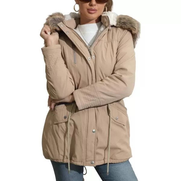 Bellivera Women Twill Parka Jacket, Winter Fashion Warm Long Hood Coat with Faux Fur Collar