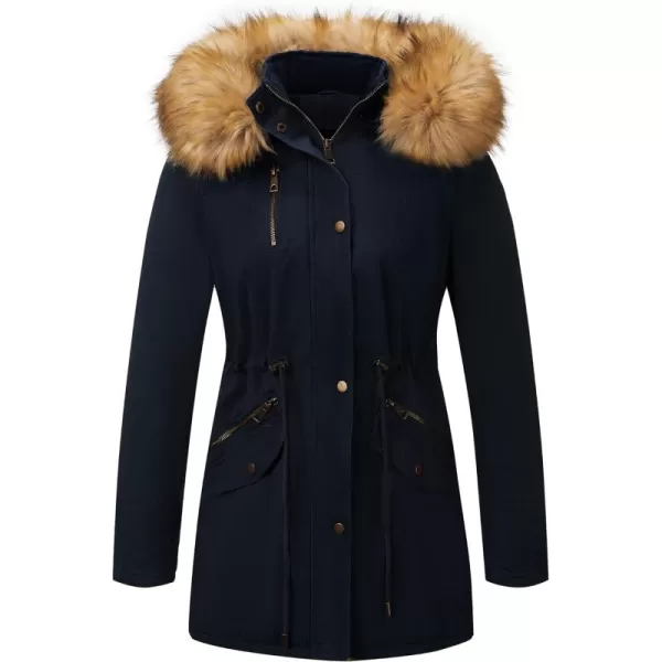 Bellivera Women Twill Parka Jacket, Winter Fashion Warm Long Hood Coat with Faux Fur Collar