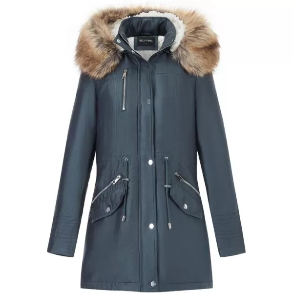 Bellivera Women Twill Parka Jacket, Winter Fashion Warm Long Hood Coat with Faux Fur Collar