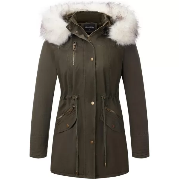 Bellivera Women Twill Parka Jacket, Winter Fashion Warm Long Hood Coat with Faux Fur Collar