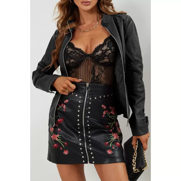 Bellivera Faux Leather Jacket Women Motorcycle Zipper Bomber PU Bike Coat with Pockets