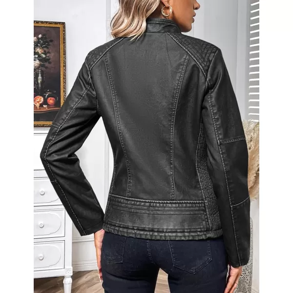 Bellivera Faux Leather Jacket Women Motorcycle Zipper Bomber PU Bike Coat with Pockets
