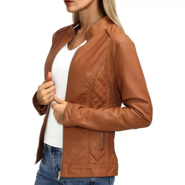 Bellivera Faux Leather Jacket Women Motorcycle Zipper Bomber PU Bike Coat with Pockets